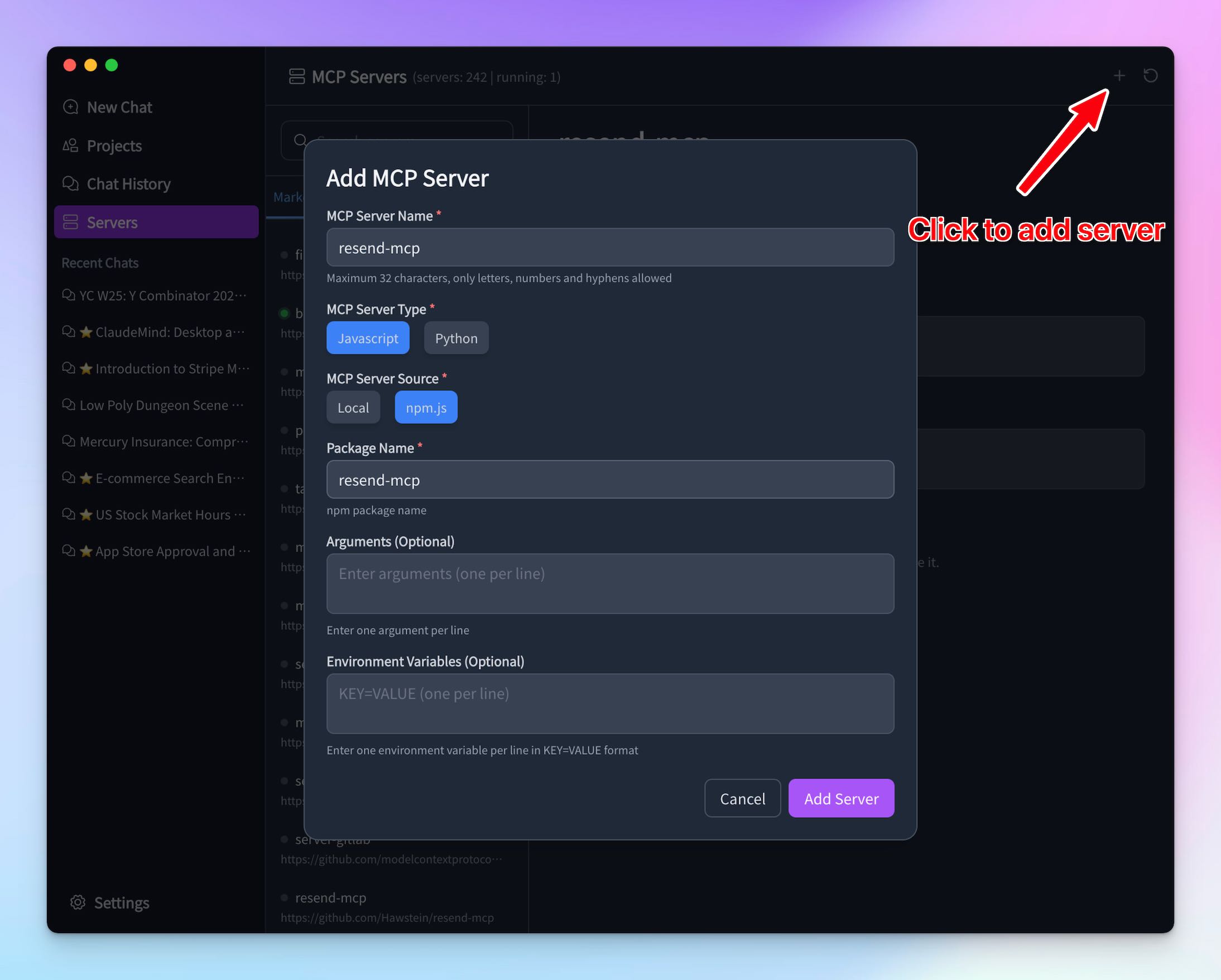 User can add mcp servers
